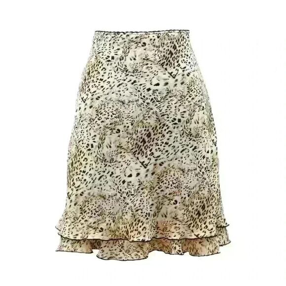 Briggs Y2K Animal Jaguar Print Knee Length Skirt w/Double Lettuce Hem Size Small - Picture 7 of 7